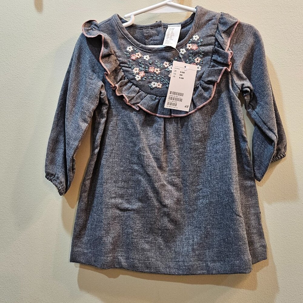 Baby girl grey linen long sleeve dress
